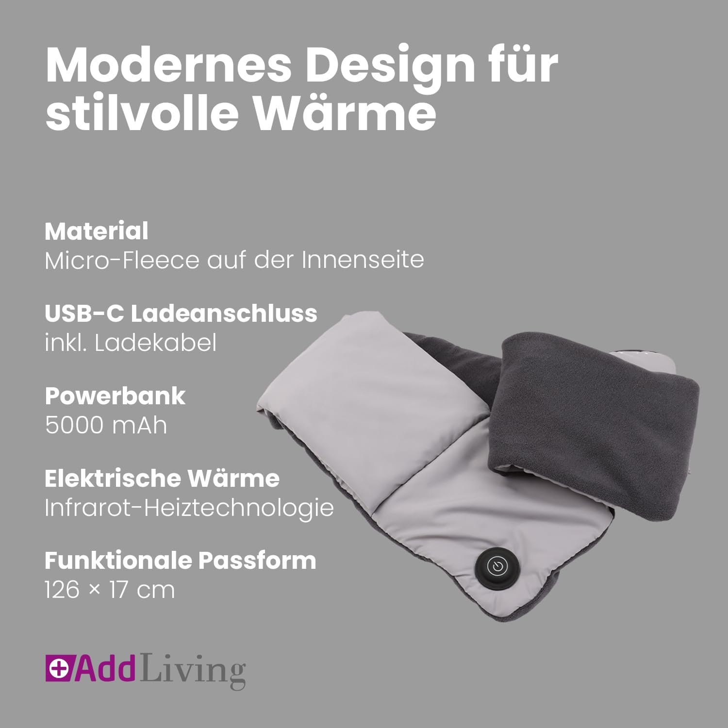 Addliving Kabelloser Wärmeschal mit Powerbank 5000 mAh Infrarot Heizschal Addliving Kabelloser Wärmeschal mit Powerbank 5000 mAh Infrarot Heizschal