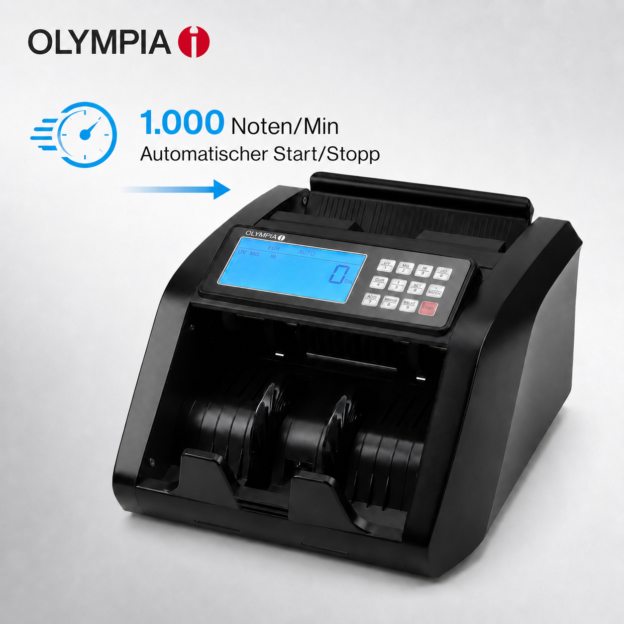 Geldzählgerät Olympia NC 440 – 1.000 Noten/Min mit UV MG IR DD Falschgelderkennung Geldzählgerät Olympia NC 440 – 1.000 Noten/Min mit UV MG IR DD Falschgelderkennung
