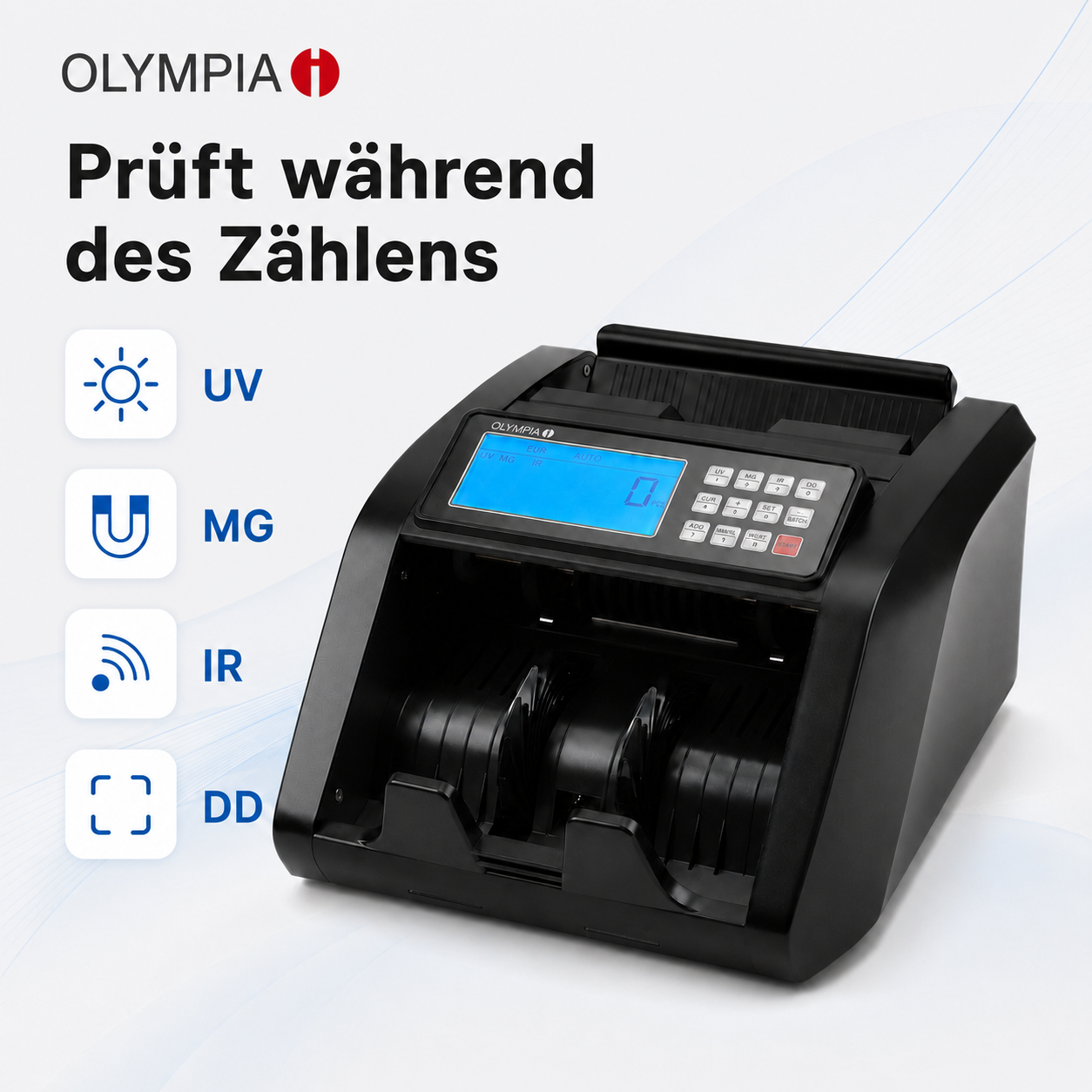 Geldzählgerät Olympia NC 440 – 1.000 Noten/Min mit UV MG IR DD Falschgelderkennung Geldzählgerät Olympia NC 440 – 1.000 Noten/Min mit UV MG IR DD Falschgelderkennung