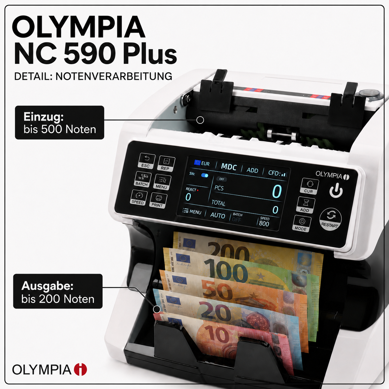 Banknotenzählgerät Olympia NC 590 Plus – Mix-Wertzählung mit Falschgelderkennung & Kundendisplay Banknotenzählgerät Olympia NC 590 Plus – Mix-Wertzählung mit Falschgelderkennung & Kundendisplay