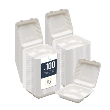 Benbow Menüschale aus Zuckerrohr – Nachhaltig, Robust, Biologisch Abbaubar - ideal für heiße Speisen