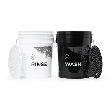 CLEANTECH Set Wascheimer 20L weiß & schwarz + Schmutzsieben, Deckeln, Eimerwagen