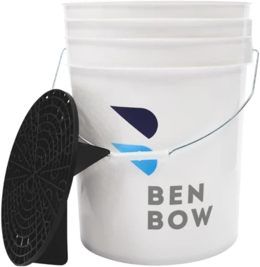 BENBOW Premium Set: Wascheimer 20L Weiß|Schwarz, Deckel, Schmutzsieb, Eimerwagen