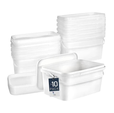 BenBow Rechteckiger Eimer mit Deckel 5l weiß - lebensmittelecht, stapelbare Kunststoffbox mit Henkel - leer