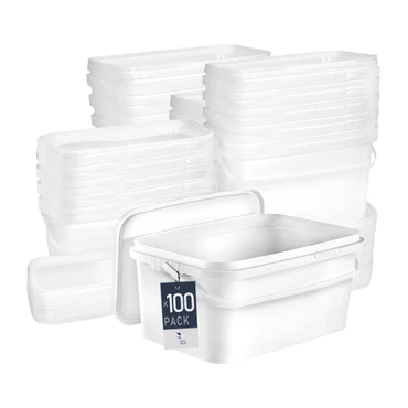 BenBow Rechteckiger Eimer mit Deckel 5l weiß - lebensmittelecht, stapelbare Kunststoffbox mit Henkel - leer