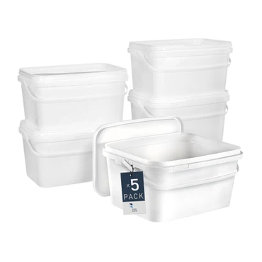 BenBow Rechteckiger Eimer mit Deckel 5l weiß - lebensmittelecht, stapelbare Kunststoffbox mit Henkel - leer