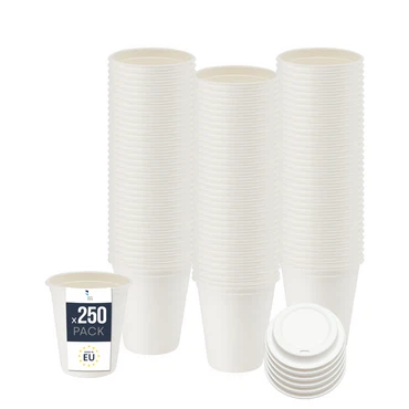 BenBow Einwegbecher aus Zuckerrohr, Weiß, – Hochwertige Becher, Besser als Pappbecher, Umweltfreundlich, Recycelbar, für Heiße und Kalte Getränke, Ideal für Partys oder Kaffee