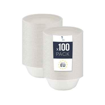 BenBow Einwegschale aus Bagasse 400ml/500ml/750ml/1000ml/1300ml, Biologisch Abbaubar, Hitzebeständig bis 95°C, Ideal für Catering und Suppen