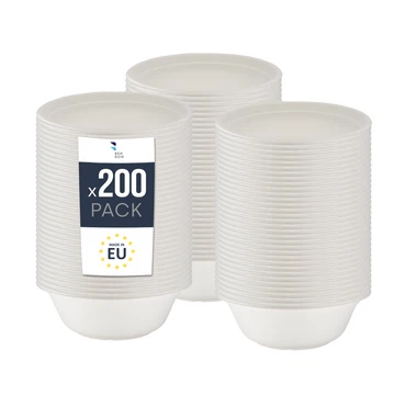 BenBow Einwegschale aus Bagasse 400ml/500ml/750ml/1000ml/1300ml, Biologisch Abbaubar, Hitzebeständig bis 95°C, Ideal für Catering und Suppen