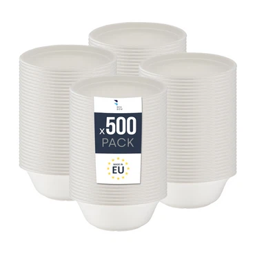 BenBow Einwegschale aus Bagasse 400ml/500ml/750ml/1000ml/1300ml, Biologisch Abbaubar, Hitzebeständig bis 95°C, Ideal für Catering und Suppen