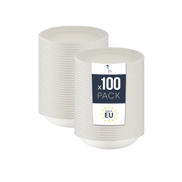BenBow Einwegschale aus Bagasse 400ml/500ml/750ml/1000ml/1300ml, Biologisch Abbaubar, Hitzebeständig bis 95°C, Ideal für Catering und Suppen