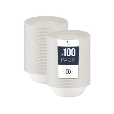 BenBow Einwegschale aus Bagasse 400ml/500ml/750ml/1000ml/1300ml, Biologisch Abbaubar, Hitzebeständig bis 95°C, Ideal für Catering und Suppen