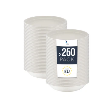 BenBow Einwegschale aus Bagasse 400ml/500ml/750ml/1000ml/1300ml, Biologisch Abbaubar, Hitzebeständig bis 95°C, Ideal für Catering und Suppen