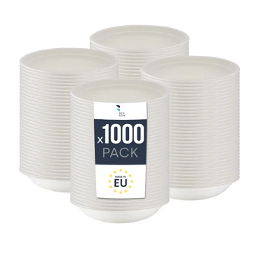 BenBow Einwegschale aus Bagasse 400ml/500ml/750ml/1000ml/1300ml, Biologisch Abbaubar, Hitzebeständig bis 95°C, Ideal für Catering und Suppen