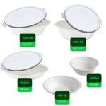 BenBow Einwegschale aus Bagasse 400ml/500ml/750ml/1000ml/1300ml, Biologisch Abbaubar, Hitzebeständig bis 95°C, Ideal für Catering und Suppen