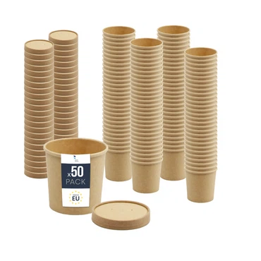 BenBow Einweg-Papierbehälter mit Deckel 350/470/500/870 ml, Schüsseln Geeignet für Heiße und Kalte Speisen, Auslaufsicher