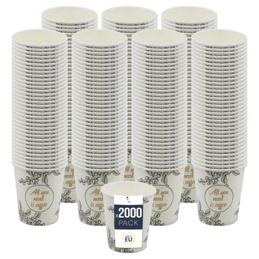 BenBow Kaffeebecher - 180 ml, 250 ml, 300 ml, 400 ml - Pappbecher zum Mitnehmen, Einwegbecher für Unterwegs, All You Need Is Coffee, Kaffee Becher für Büro und Kaffeemaschinen, Robust und Praktisch