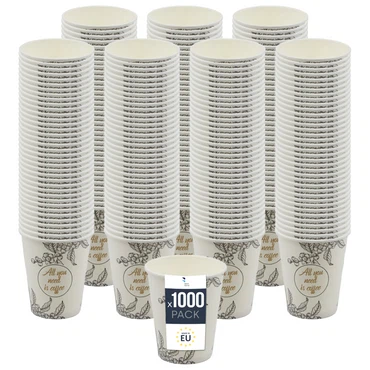 BenBow Kaffeebecher - 180 ml, 250 ml, 300 ml, 400 ml - Pappbecher zum Mitnehmen, Einwegbecher für Unterwegs, All You Need Is Coffee, Kaffee Becher für Büro und Kaffeemaschinen, Robust und Praktisch