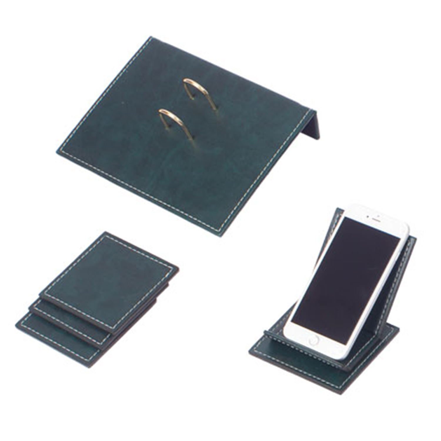 Vegan 9 pcs Desk Set Desk Blotter Set leather with mobile phone holder in Green eBay