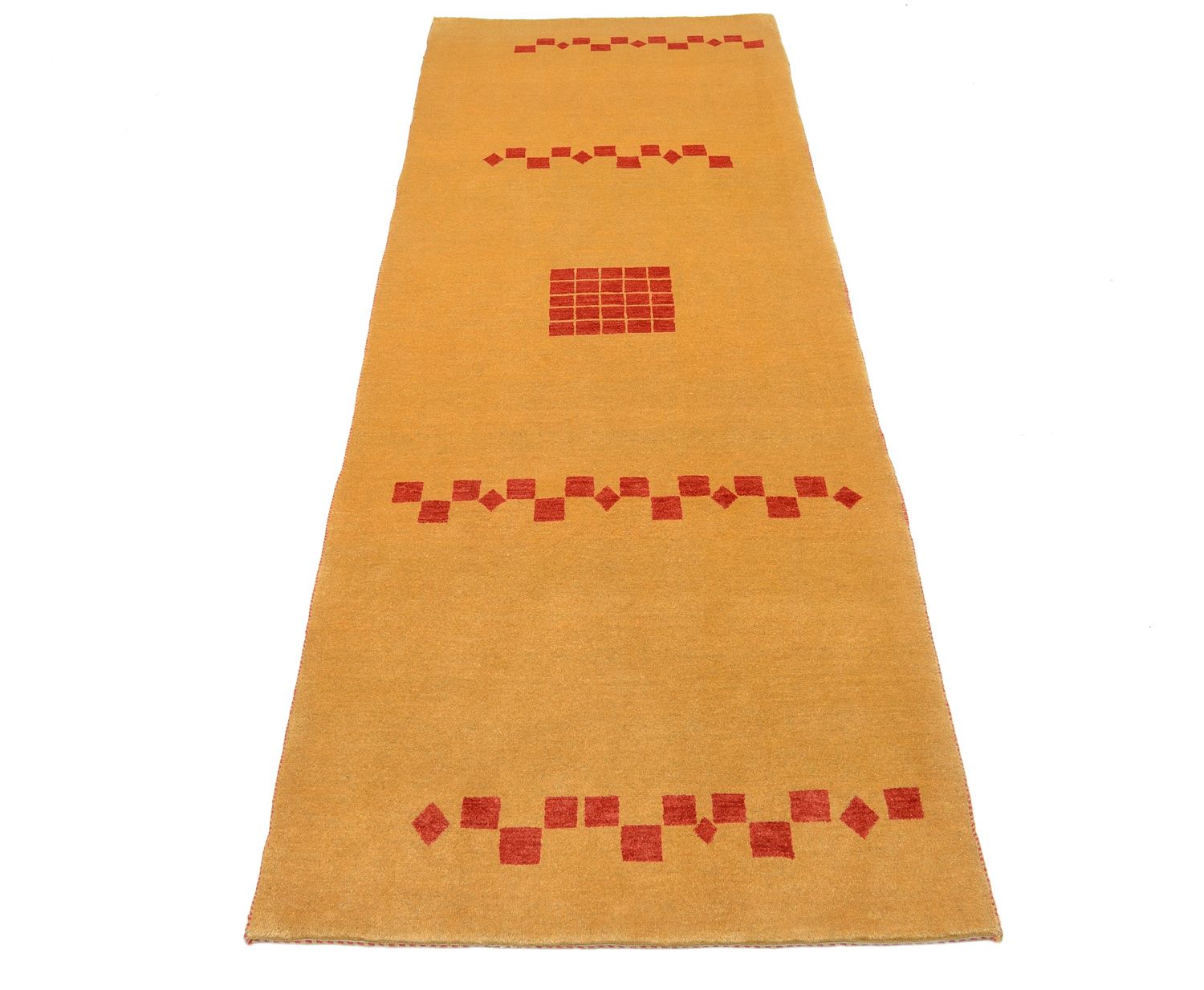 Løper Gabbeh teppe - Loribaft persisk teppe - 241 x 87 cm - sennepsgul