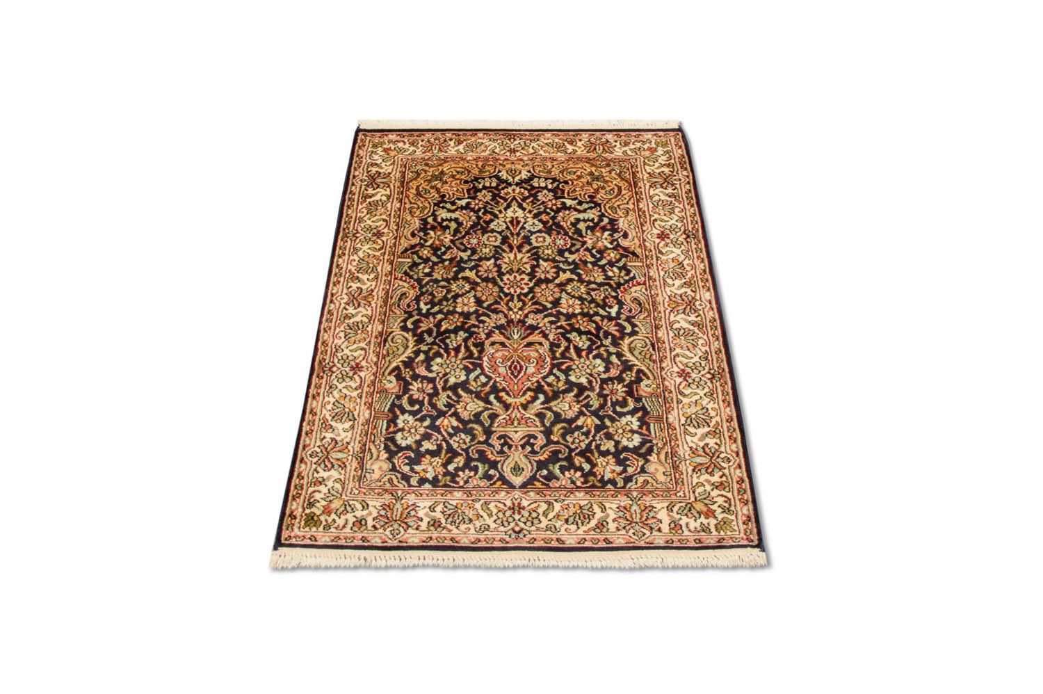 Zijden tapijt - Kashmir Silk - 94 x 60 cm - donkerblauw