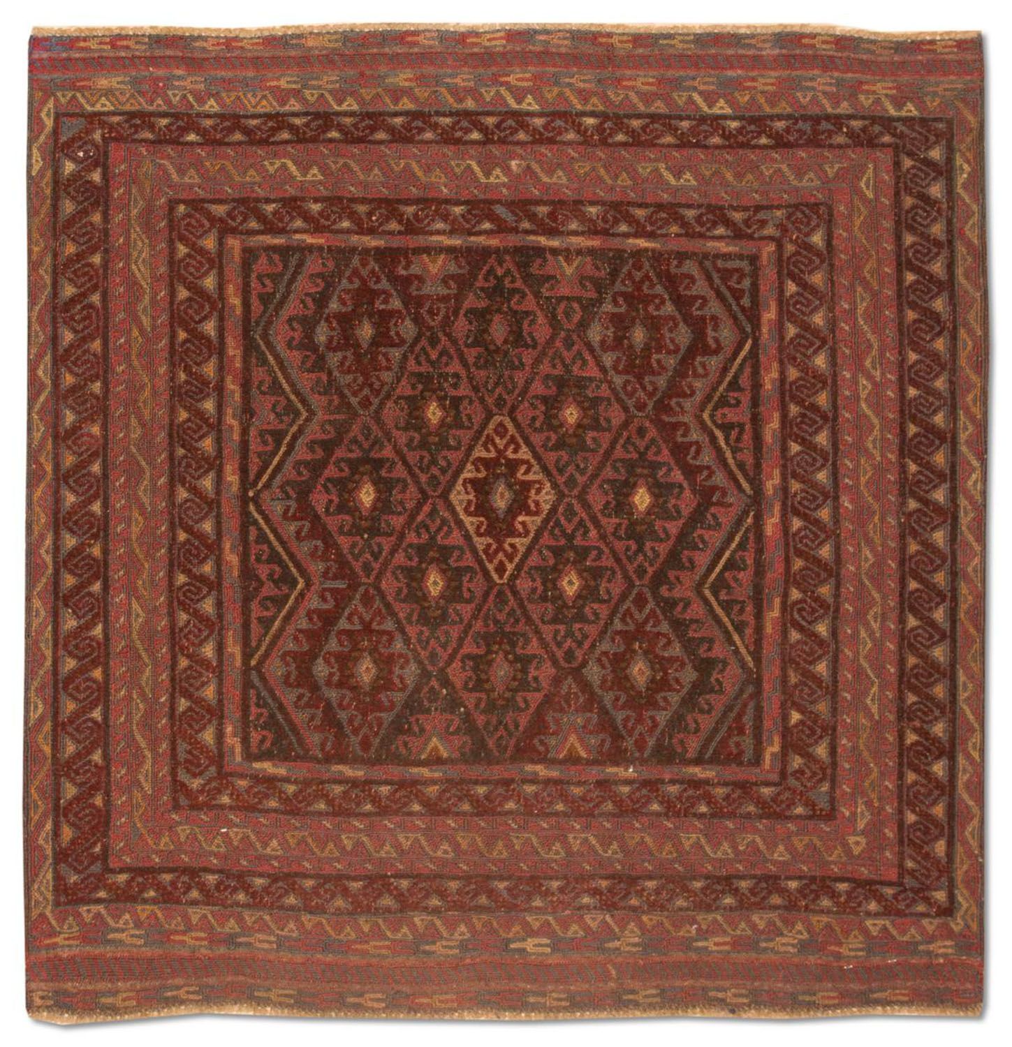 Tapis Kelim - Oriental carré  - 123 x 114 cm - rouge