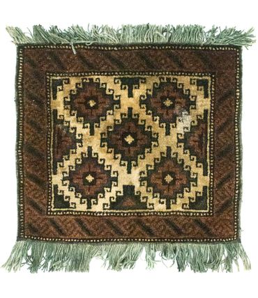 Afghan Teppich 47 x 41 cm, Wolltepich,  Teppich Quadratisch, Fußmatte