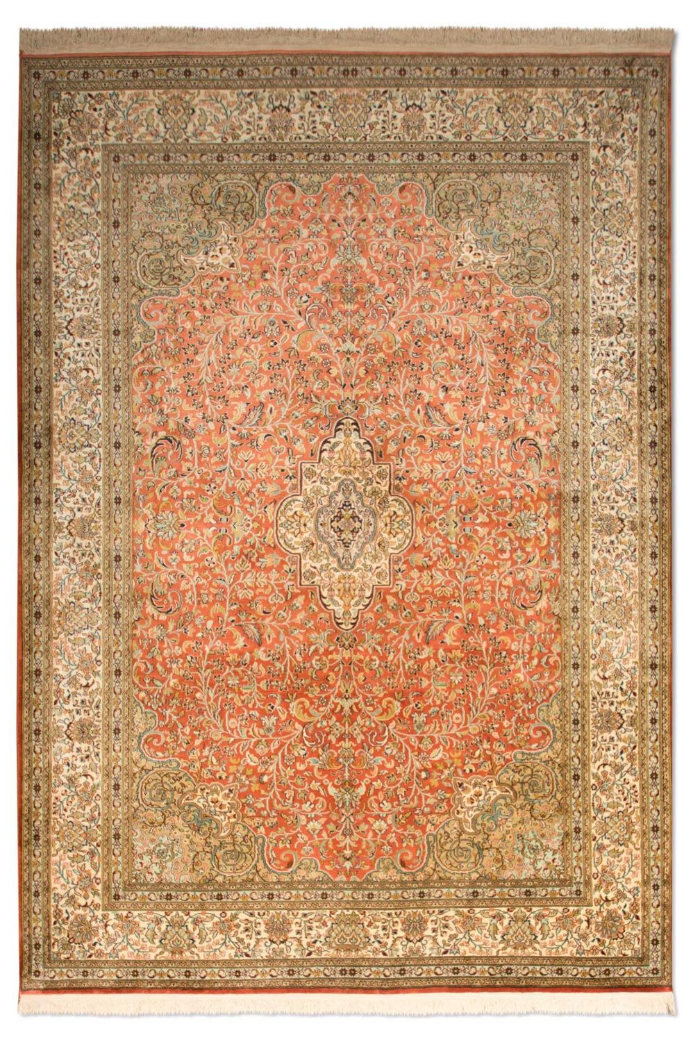 Silketeppe - Kashmir silke - 244 x 168 cm - oransje