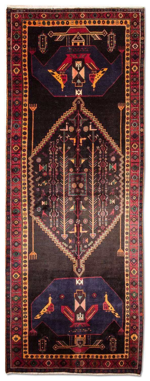 Løber Persisk tæppe - Nomadisk - 411 x 143 cm - mørkeblå