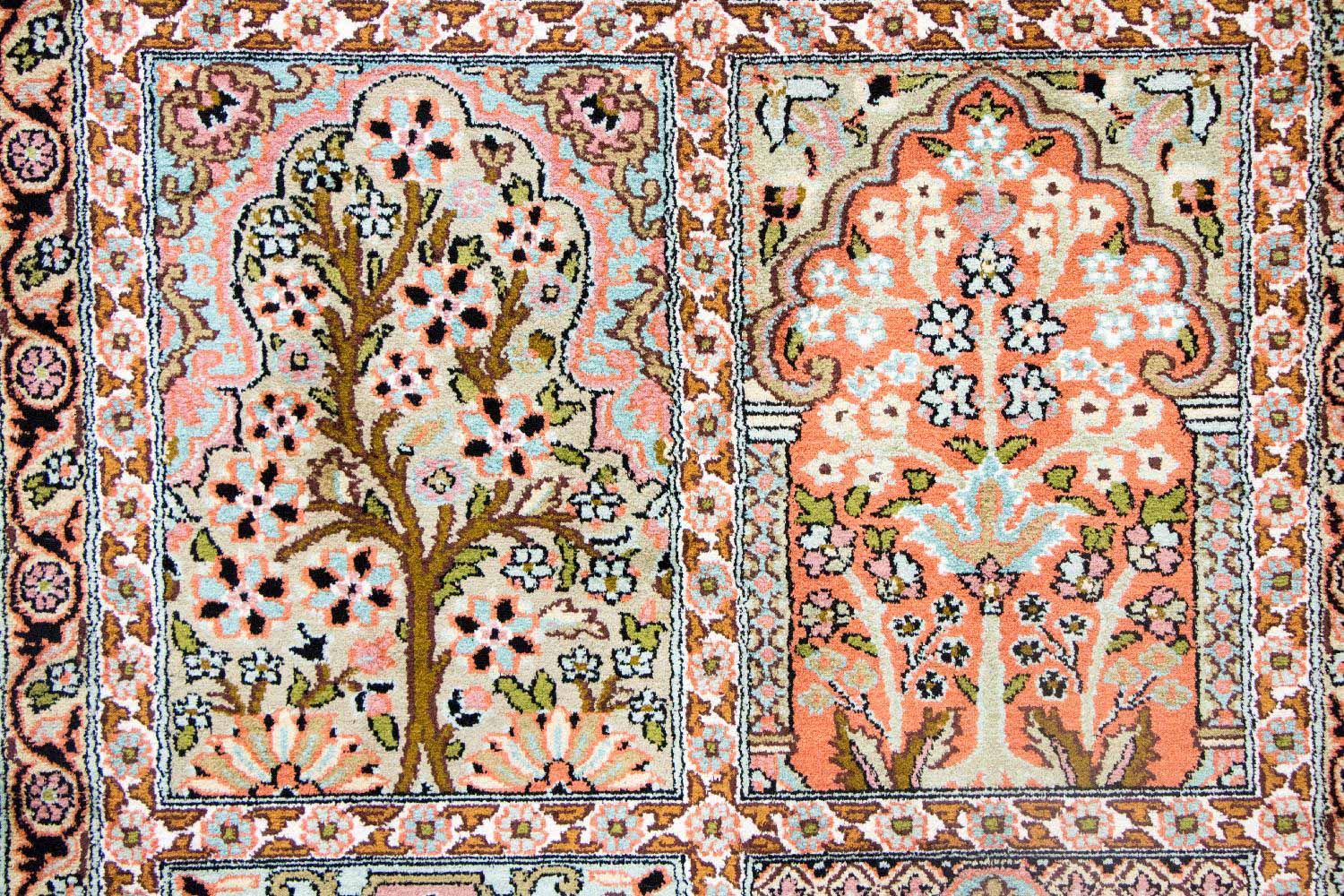 Tappeto corsia Tappeto di seta - Seta del Kashmir - 313 x 82 cm - multicolore