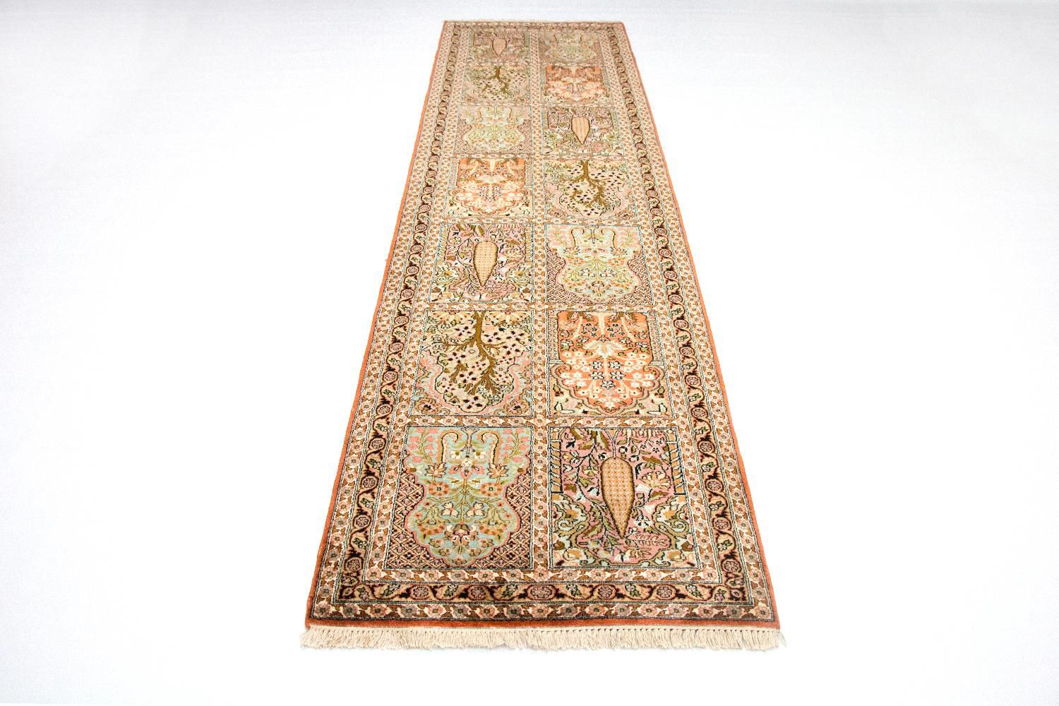 Tappeto corsia Tappeto di seta - Seta del Kashmir - 313 x 82 cm - multicolore