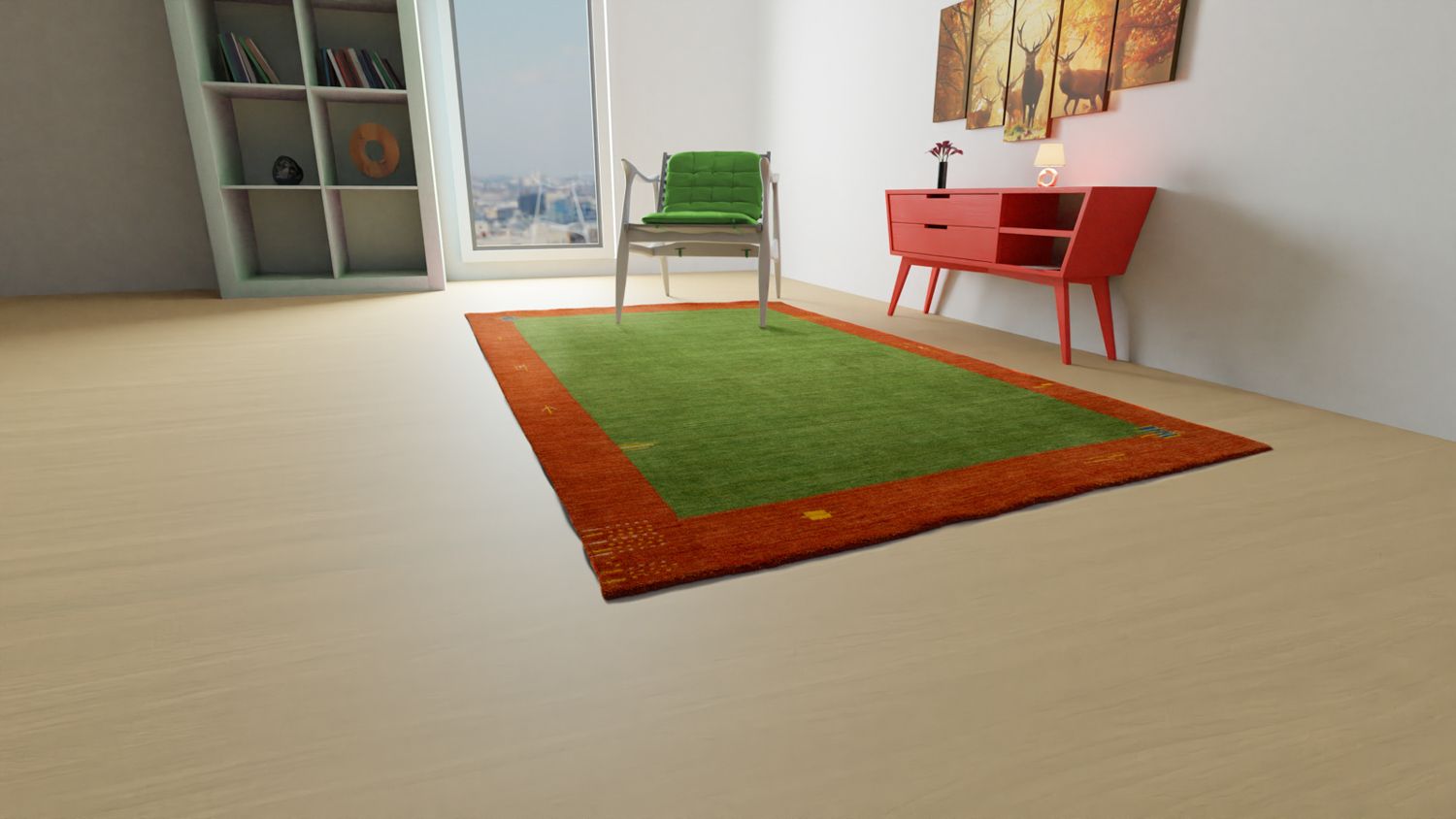 Tapis Gabbeh - Indus - 300 x 250 cm - vert