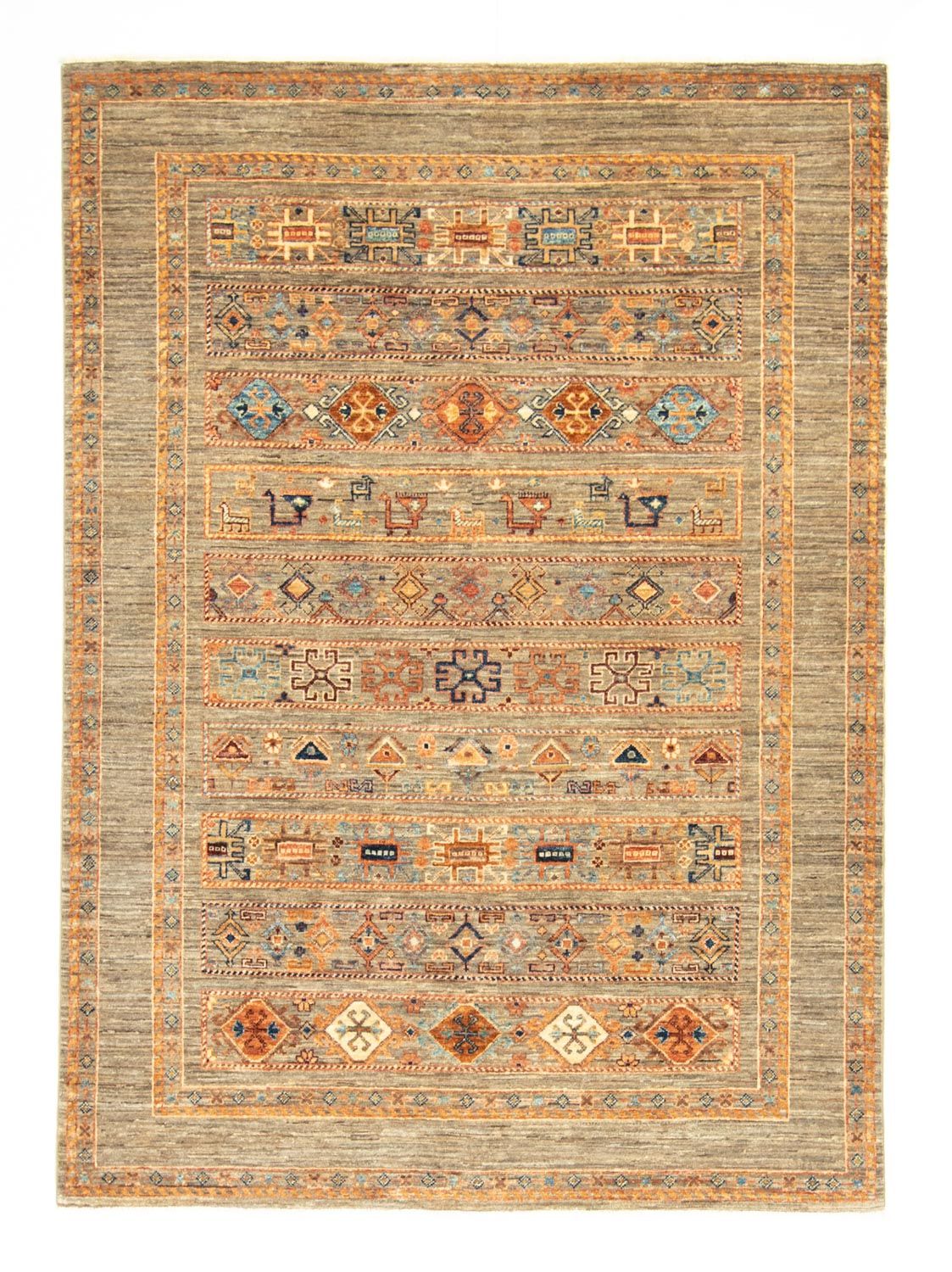 Tapis afghan - 199 x 150 cm - gris