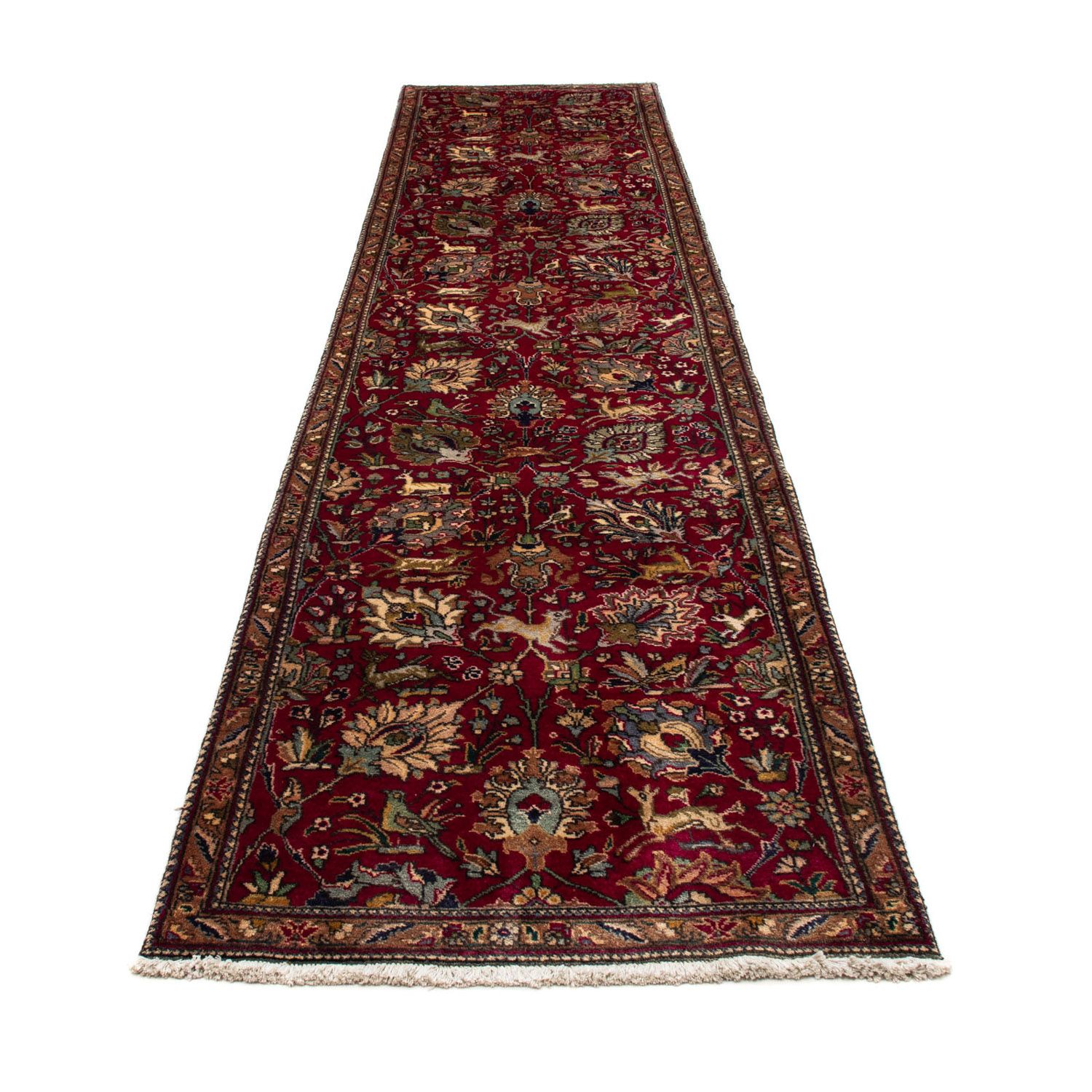 Corredor Tapete Persa - Tabriz - 385 x 90 cm - vermelho escuro