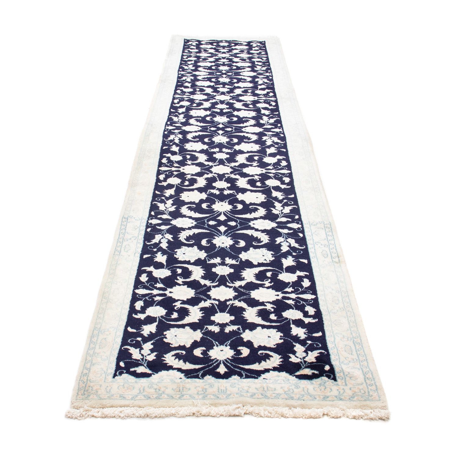 Loper Perzisch tapijt - Nain - 393 x 83 cm - donkerblauw