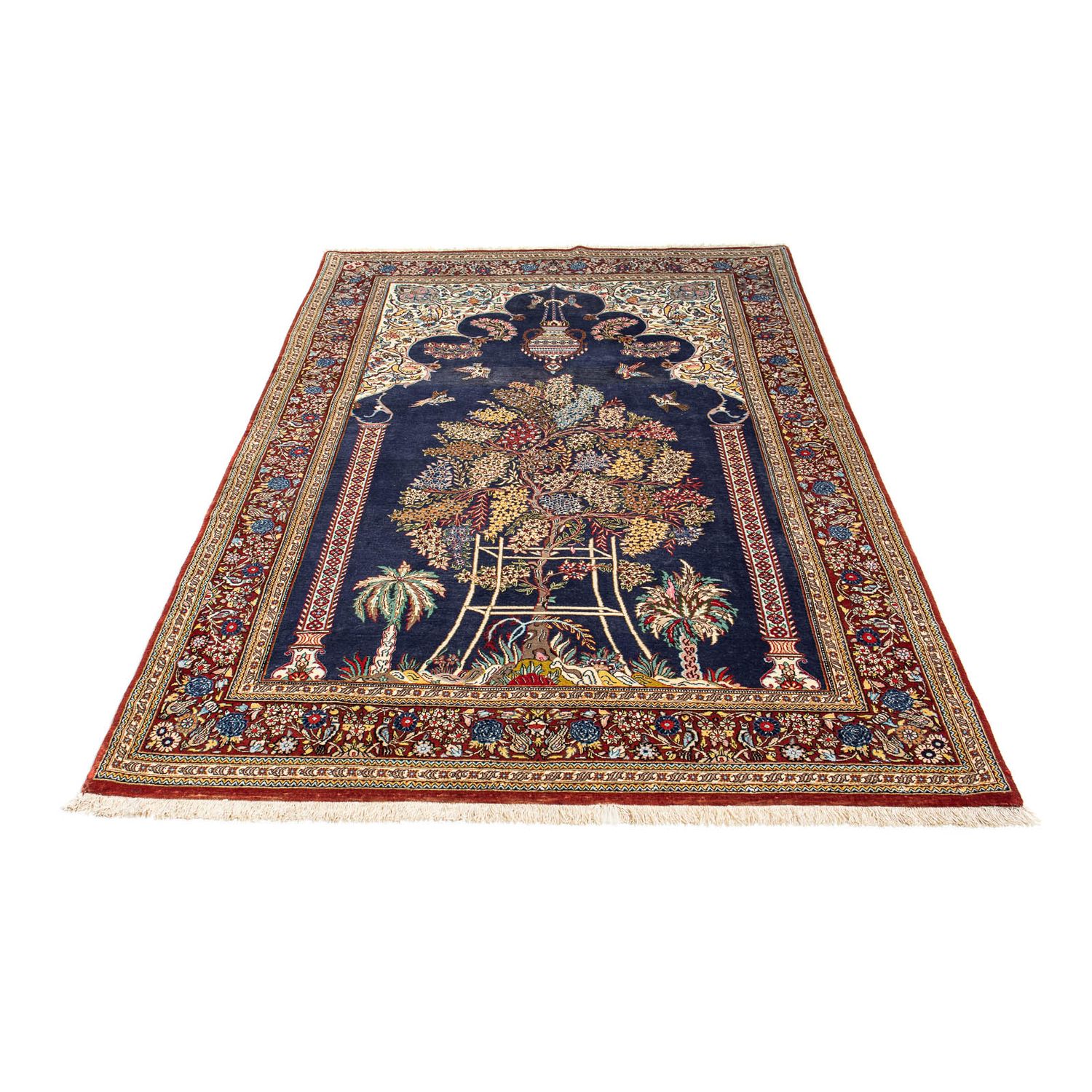 Tapis persan - Ghom - 214 x 127 cm - bleu