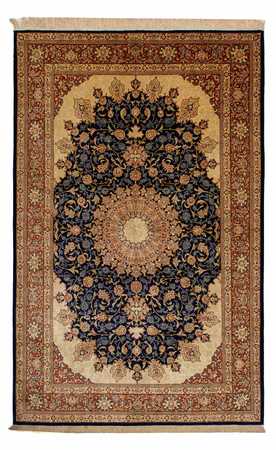 Tapis en soie - Ghom soie - Premium - 216 x 132 cm - bleu foncé