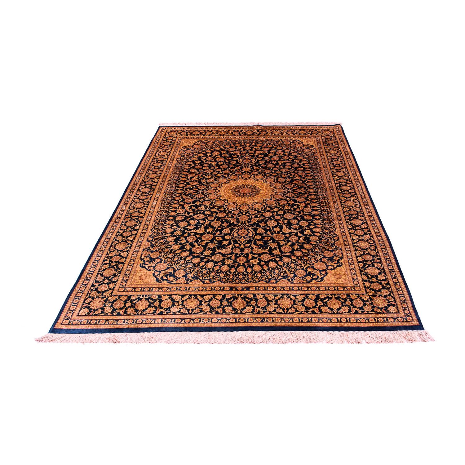 Tapis en soie - Ghom soie - Premium - 216 x 132 cm - bleu foncé