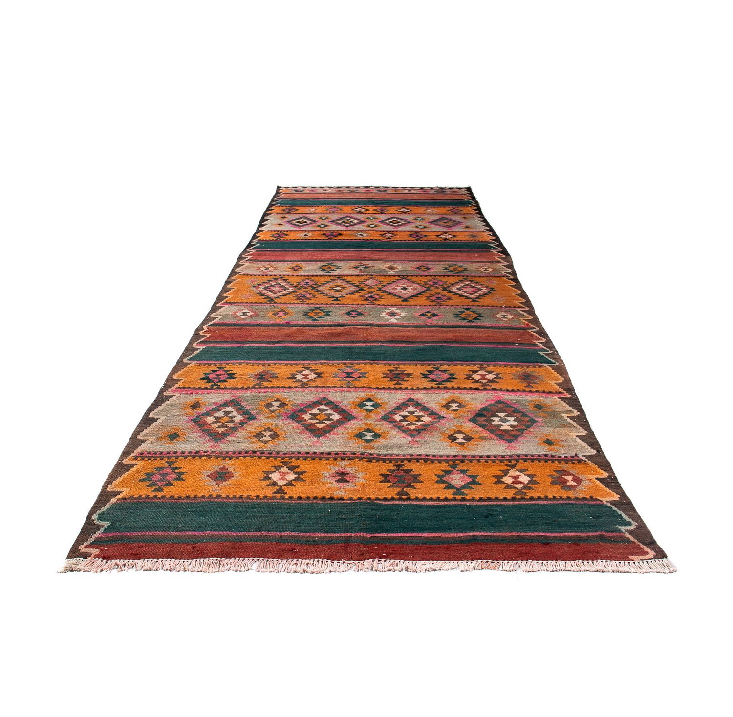 Loper Kelim tapijt - Oud - 370 x 145 cm - veelkleurig