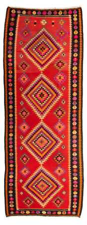 Loper Kelim tapijt - Oud - 400 x 155 cm - veelkleurig