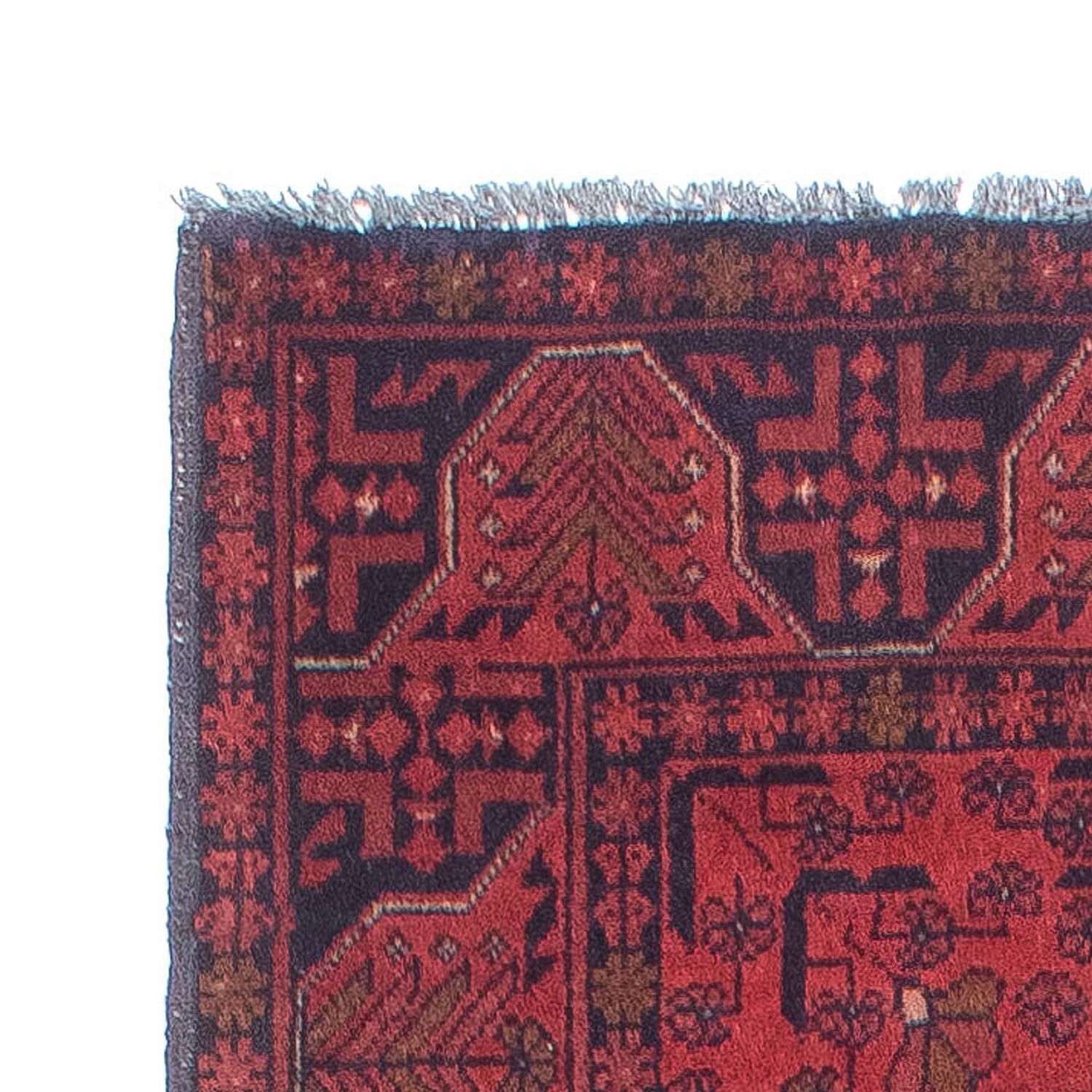 Tapis de couloir Tapis afghan - Kunduz - 287 x 84 cm - rouge foncé