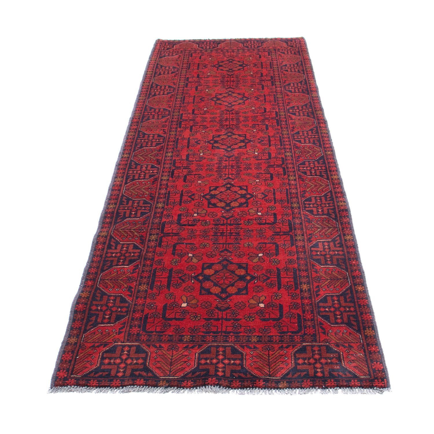 Tapis de couloir Tapis afghan - Kunduz - 287 x 84 cm - rouge foncé