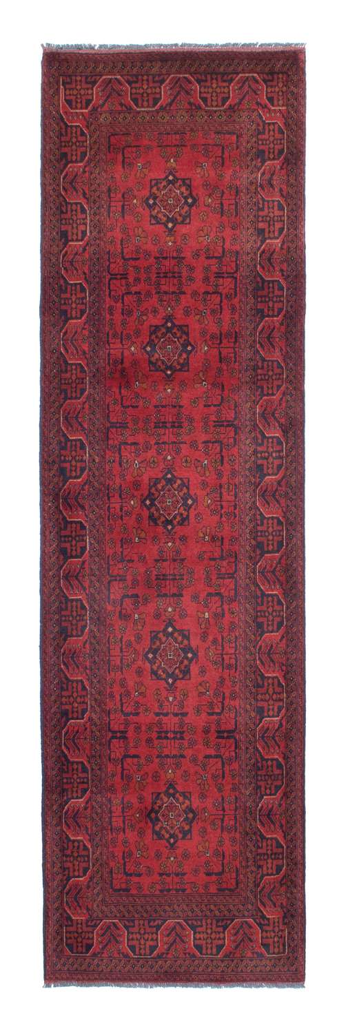 Runner Afghan Rug - Kunduz - 298 x 83 cm - dark red