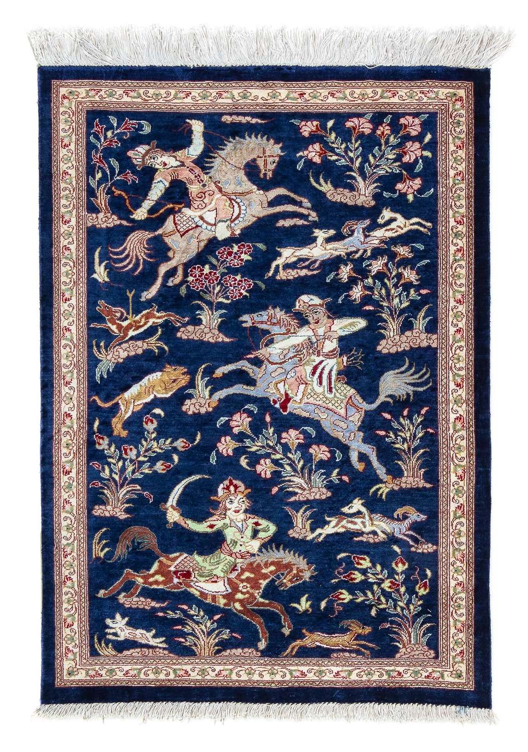 Alfombra persa - Ghom - 87 x 55 cm - azul oscuro