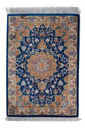 Tapis persan - Ghom - 78 x 55 cm - bleu foncé