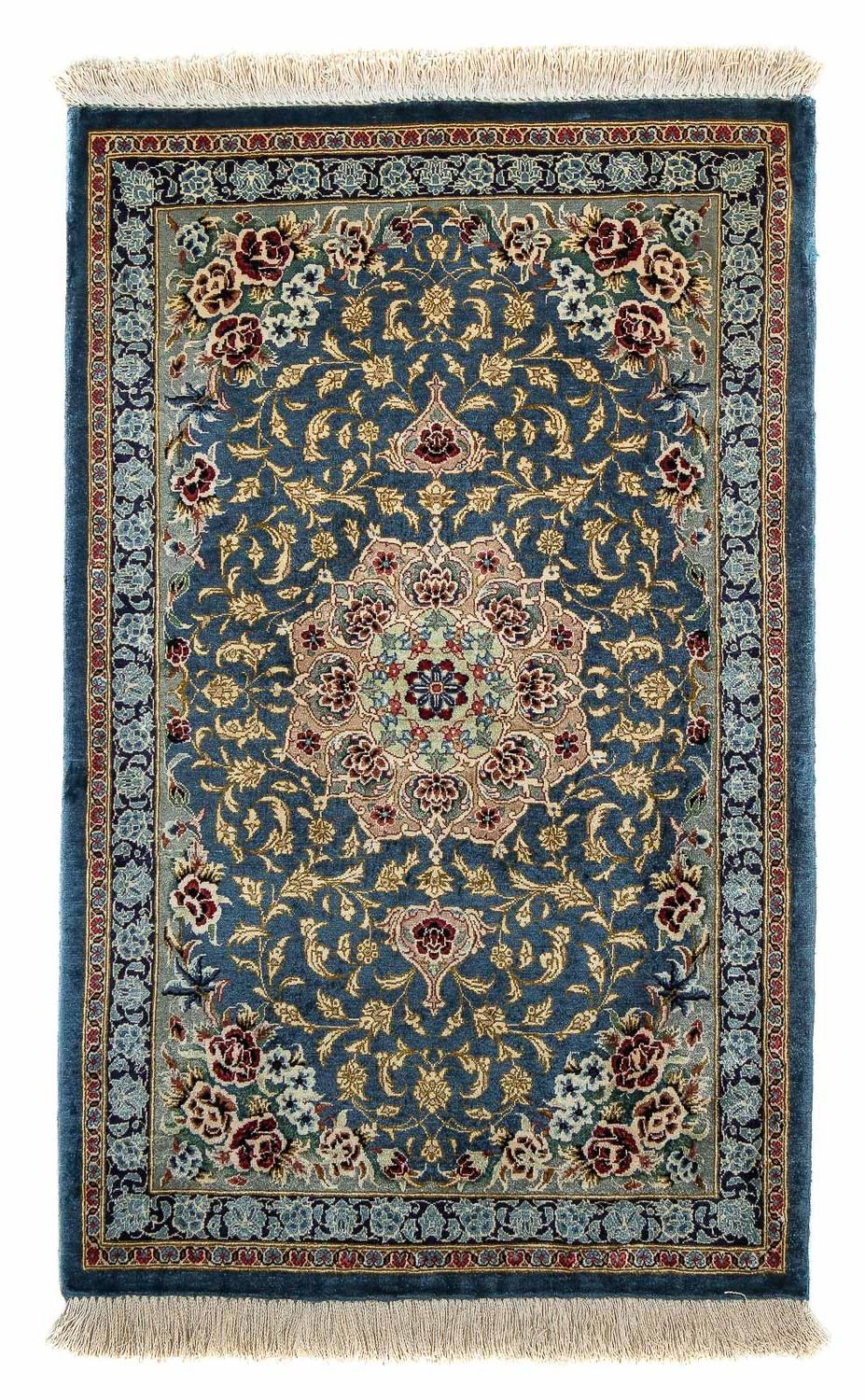 Tapete persa - Ghom - 80 x 55 cm - azul escuro