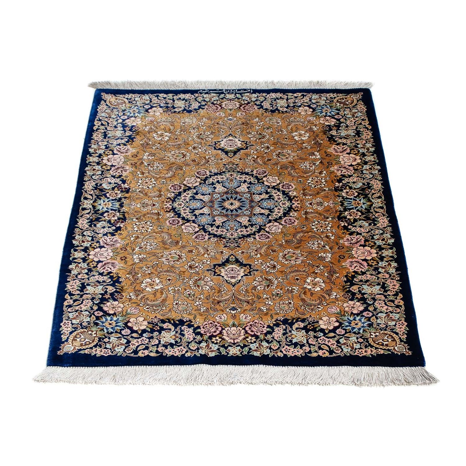 Alfombra persa - Ghom - 91 x 62 cm - azul oscuro