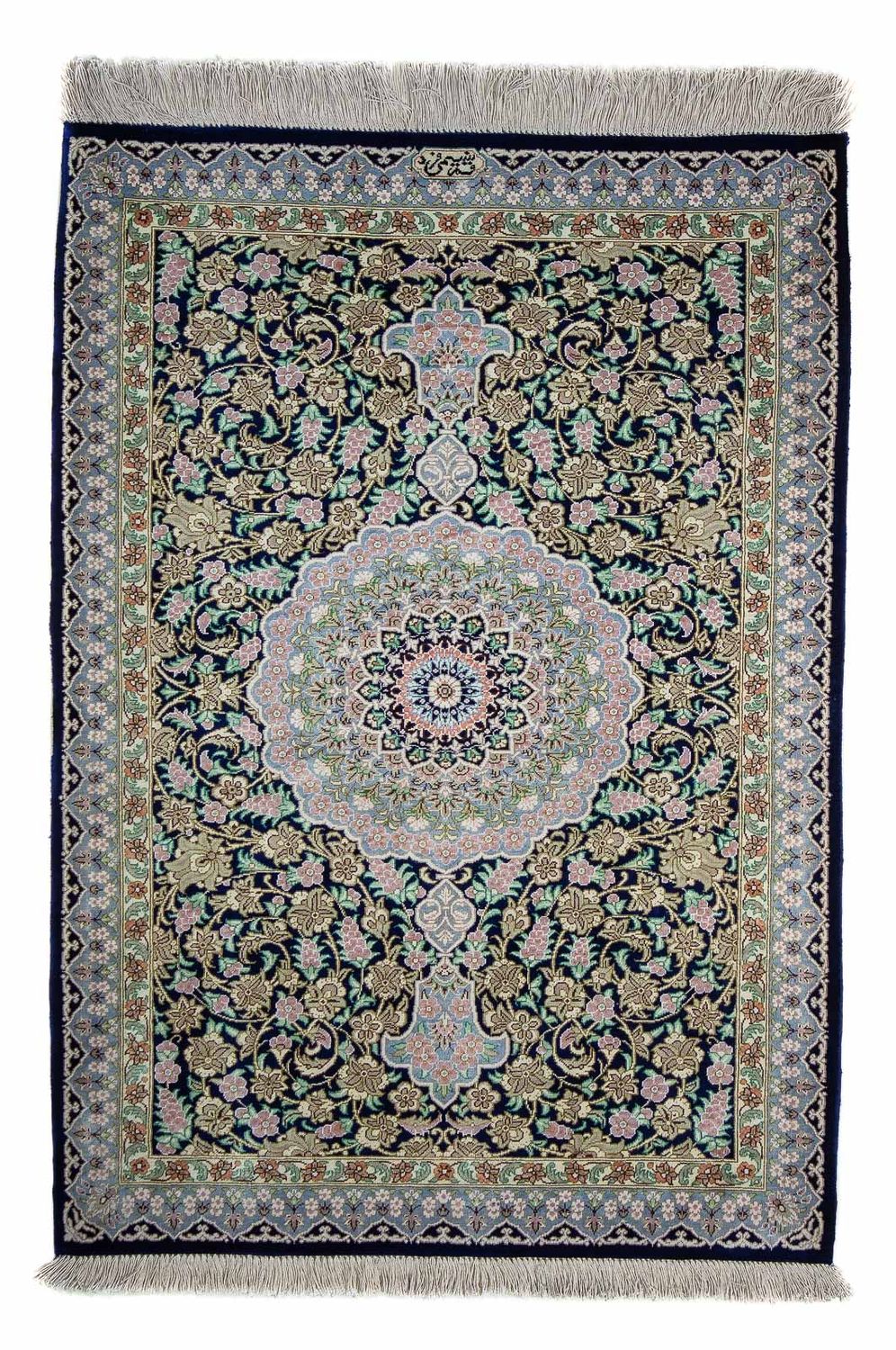 Tapis persan - Ghom - 88 x 63 cm - bleu foncé