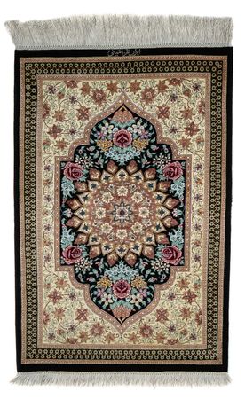 Tapis persan - Ghom - 89 x 59 cm - bleu foncé