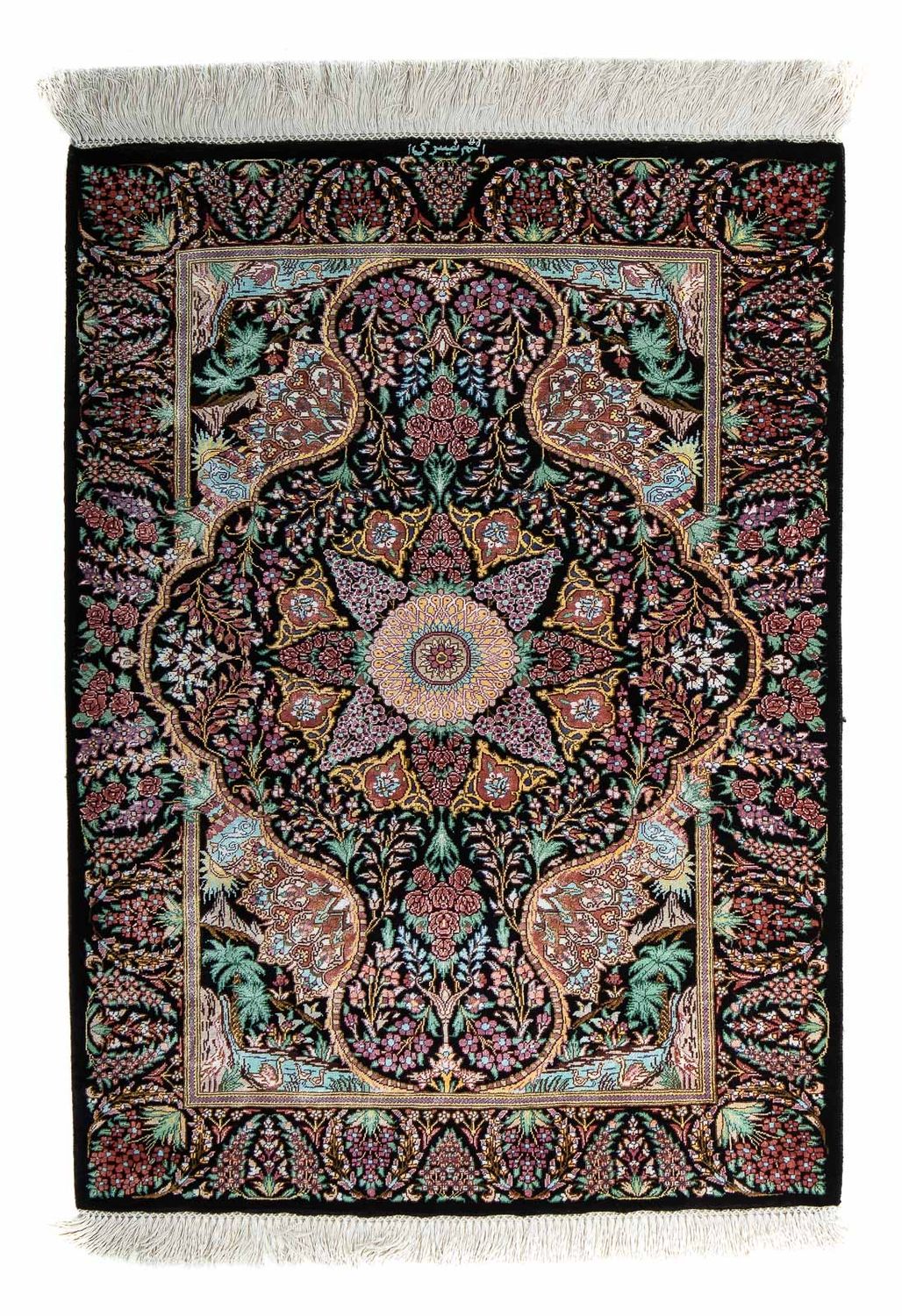 Tapis persan - Ghom - 85 x 61 cm - bleu foncé